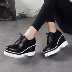 Name code 2015 autumn lace high heel wedges shoes women waterproof platform shoes at the end of the students ' shoes casual shoes