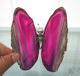 天然水晶花片264号玛瑙切片蝴蝶摆件12厘米灯饰玉髓蝴蝶电视墙