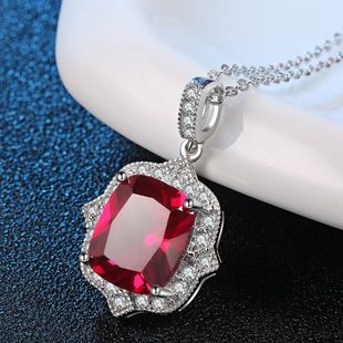 红宝石项坠女潮流日韩彩色宝石吊坠纯银镀18k金镶嵌彩宝珠宝首饰