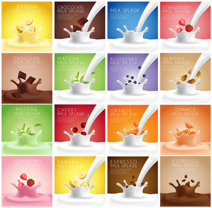 16P EPS格式 矢量设计素材 水果牛奶草莓巧克力香蕉抹茶插画