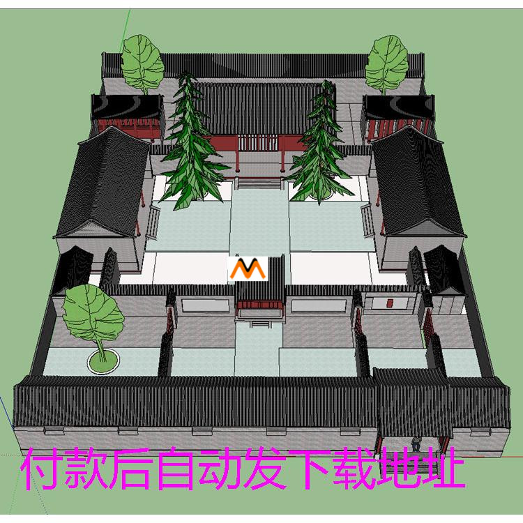 X9中国北方北京三进三院传统四合院民居建筑整体设计方案SU模型