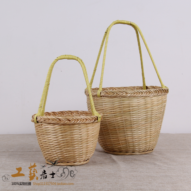 竹编菜篮子竹筐竹篓购物手提篮买菜篮水果篮环保菜篮鸡蛋篮圆提篮