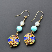 Very Thai s925 silver plated earrings Amazonite color month stone cloisonne blue burning ethnic Japanese and Korean jewelry