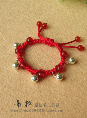 手工编绳纯银手链红玛瑙铃铛手链
