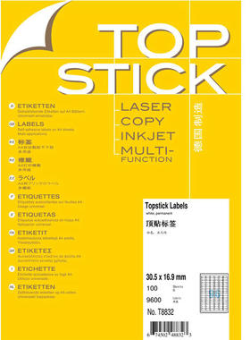 TOPSTICK德国顶贴T8832 A4-100张圆角不干胶打印标签30.5x16.9mm