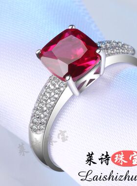 红宝石戒指女彩色宝石指环纯银镀18K金碧玺彩宝潮人银饰情侣对戒