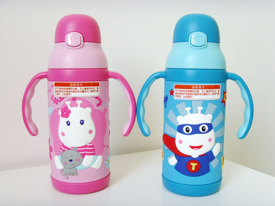 小比咔婴儿童保温吸管杯保温水壶手柄背带不锈钢保温水瓶套装3437