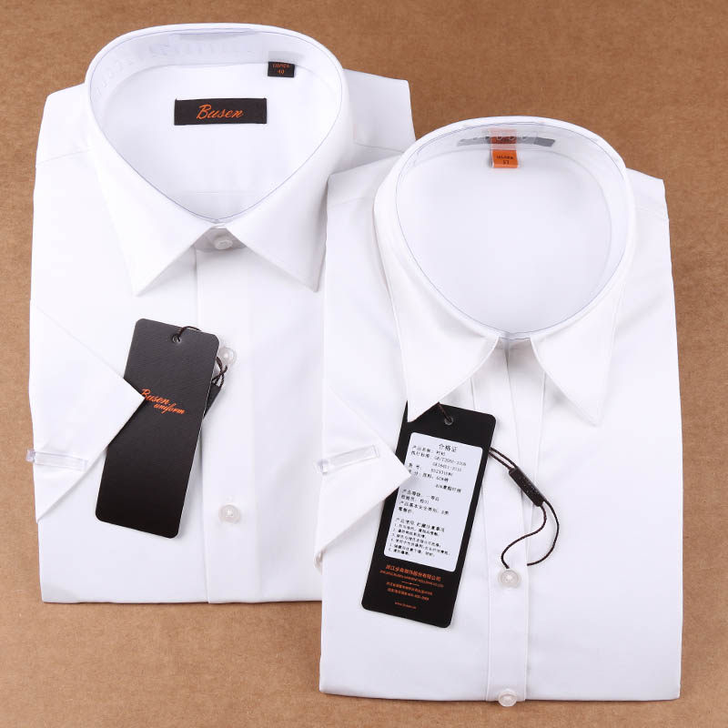 步森衬衫busen步森男女士(v字领)衬衣职业装纯白色免烫短袖衬衫