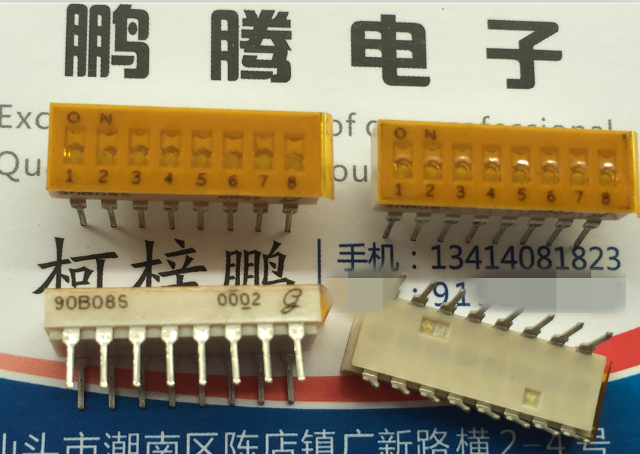 原装美国GRAYHILL 90B08S 拨码开关8位 直插8P 2.54mm 琴键式编码 耐高温 贴膜 平拨 一管20PCS 有详细资料尺寸图 长22.1mm