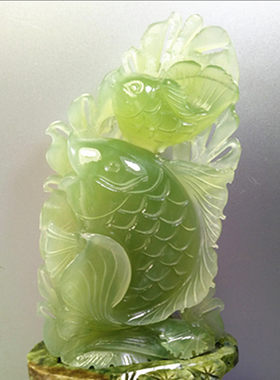 岫玉鲤鱼摆件玉器工艺品礼物年年有余装饰品春节送礼天然玉石雕件