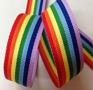 7七色彩虹织带间色条纹涤纶平纹彩带布条丝带DIY辅料装饰包邮鹏泰