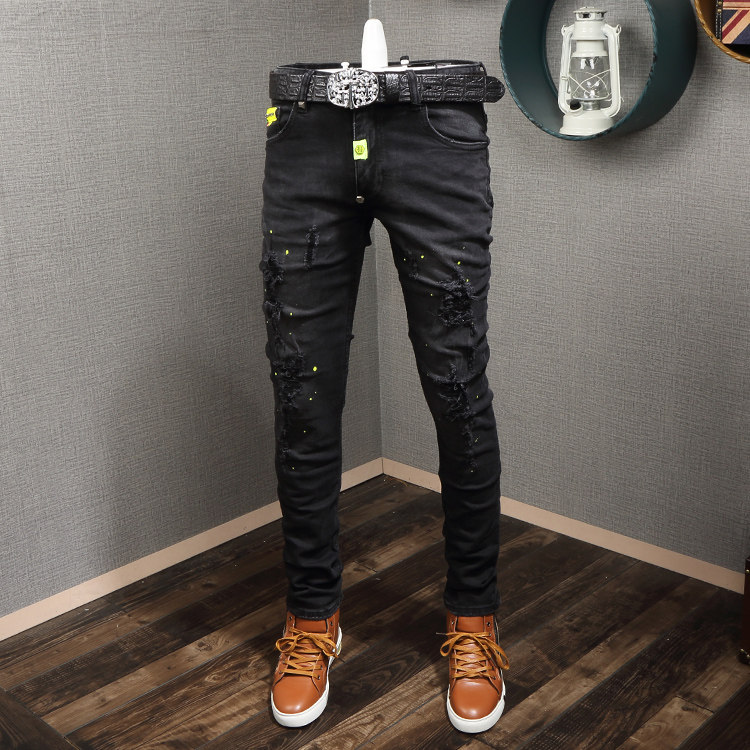 Dick approve Europe station hole Pomo Patch Self cultivation Jeans Trend Beggar Feet Tattered Jeansin the Men's clothing, Jeans  category - from Buy2taobao.com to provide professional Taobao agent buy service