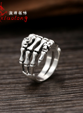 s925纯银复古泰银欧美鬼爪骷髅头