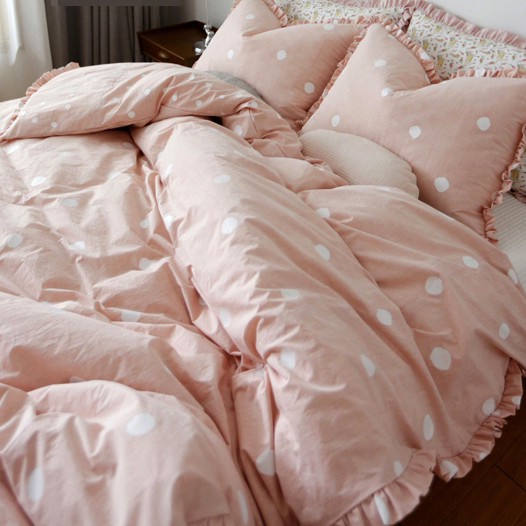 简约四件套粉色圆点温婉ins风