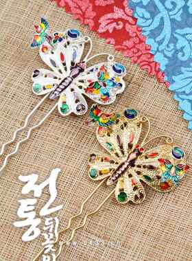 韩国原装进口韩式头饰/婚礼盘头旁叉/金银色蝴蝶旁叉/H-P02799