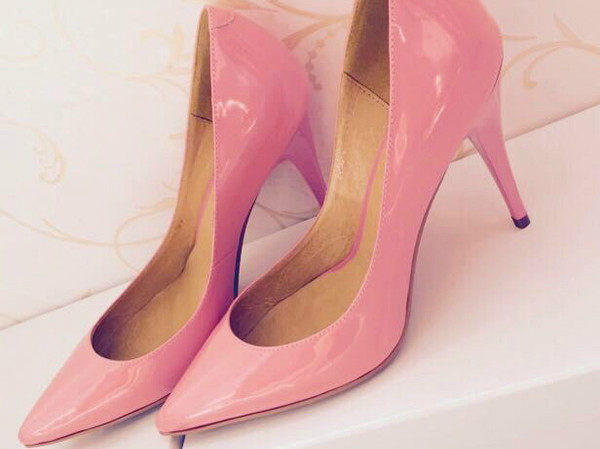 真皮春款桃粉色珠光羊皮尖头细高跟鞋芭比粉糖果粉性感