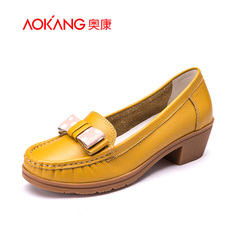 Aokang shoes comfortable casual shoes leather women's shoes spring flat leather shoes with flat shoes