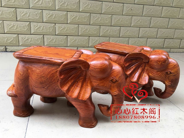 红木工艺品 花梨木整木象凳 换鞋凳招财大象儿童凳客厅木雕摆件