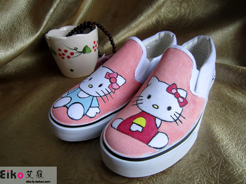 原创手工绘画纯手工手绘女帆布板鞋hallo kitty猫咪图案特价免邮
