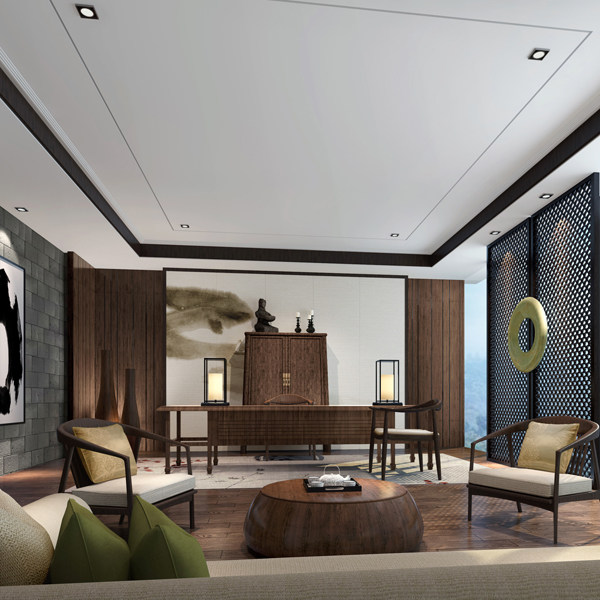 禅意新中式风格宾馆概念图.3d效果图 室内设计参考资料