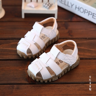 4岁男女童包头牛皮儿童凉鞋 宝宝学步鞋 夏季 牛筋软底沙滩鞋