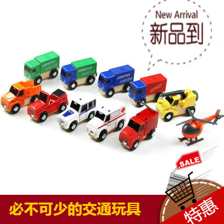 木制磁力警车消防车救护车吊车集装箱车木质轨道车儿童交通玩具米