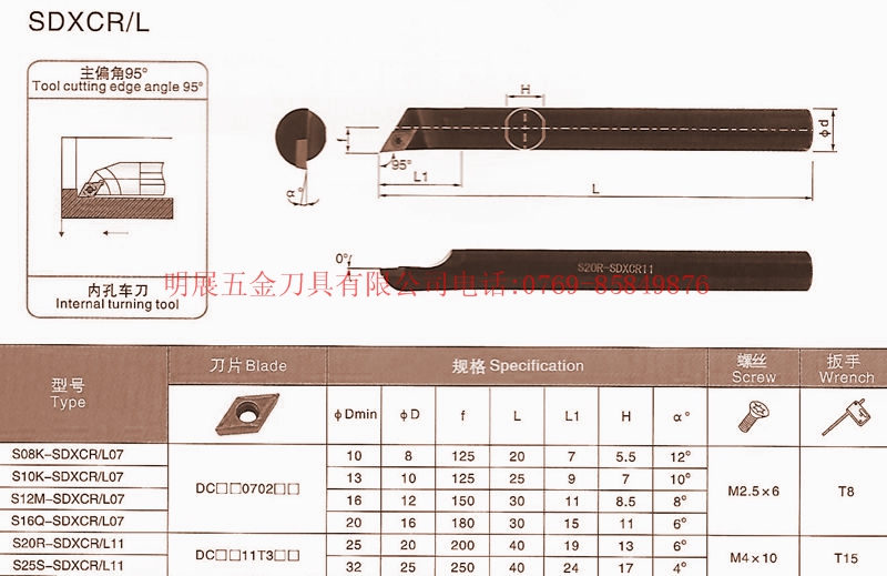 冲五钻/数控车刀杆/螺钉式内孔车刀S20R-SDXCL11