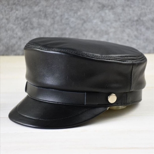 周冬雨同款真皮船长帽秋冬女帽小头围日系船长帽平顶帽青少年潮帽