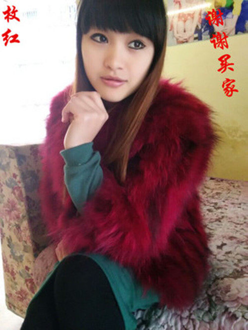 2023秋冬新款貉子毛皮草外套短款皮草女九分袖圆领修身显瘦韩版