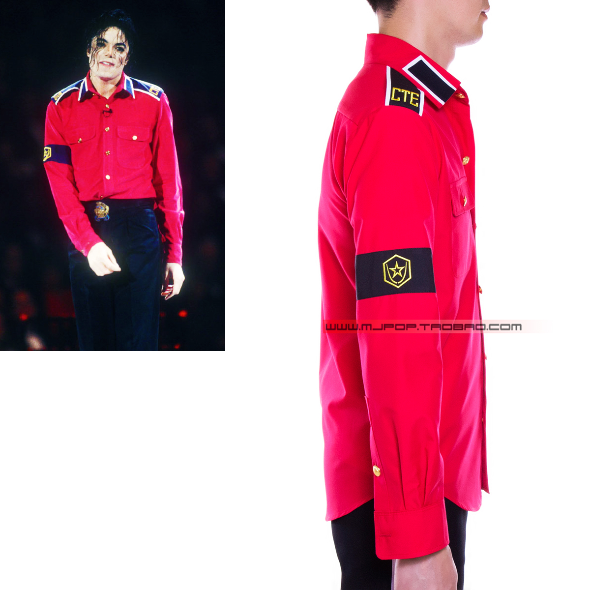 mj杰克逊cte刺绣红色肩章演出服