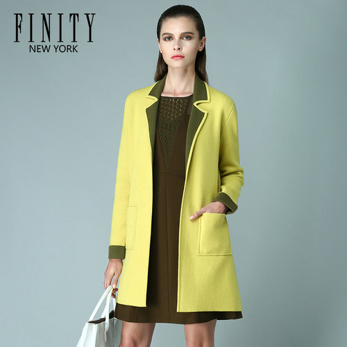 FINITY秋冬女士中长款时尚修身羊毛针织开衫