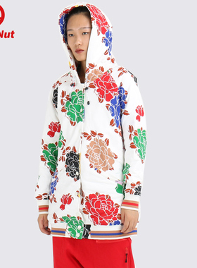 DEVIL NUT潮牌恶魔排扣白色牡丹迷彩女式棉服卫衣 PARTY AFV