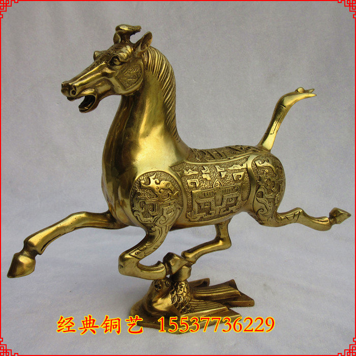 工艺纯铜马踏飞燕铜家玄关办公室摆件飞马超云雀马到成功奔马黄铜