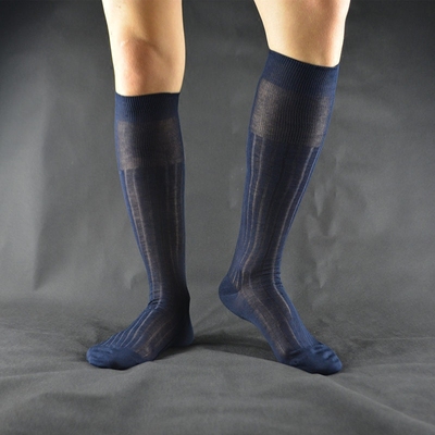 潮男长袜薄款丝光棉微透肉西装用