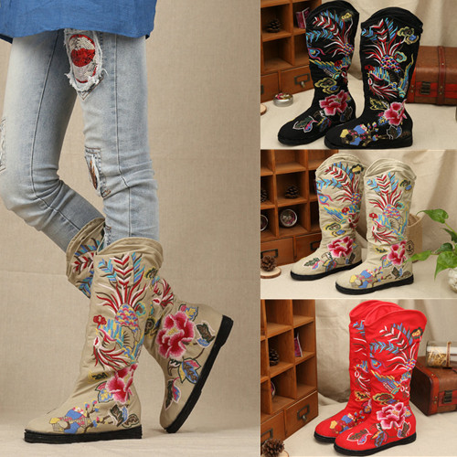 民族绣花刺绣春秋单靴布靴