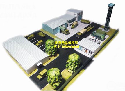 军事基地军队营房营区军营仓库工厂城市街区军事场景模型底座
