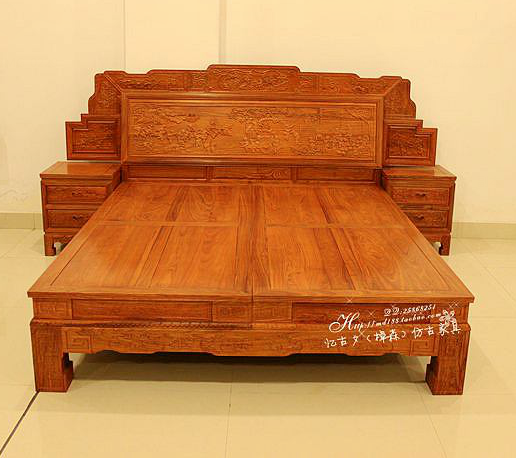 刺猬紫檀双人大床仿古红木家具