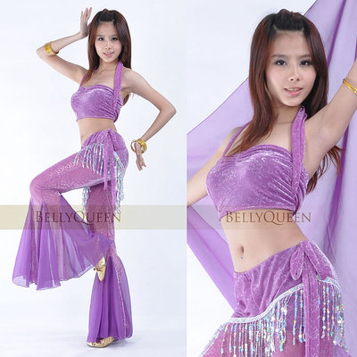 精品Bellydance肚皮舞套装演出服高档练习服闪银纱抹胸鱼尾裤显瘦