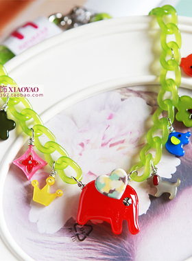 韩国进口饰品爱心果冻色毛衣链