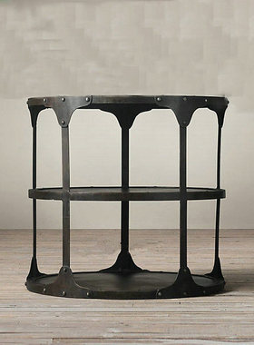 LOFT美式乡村小户型工业铁艺茶几简约复古创意家具圆桌沙发边几