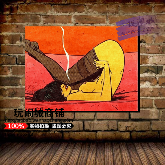 复古美女抽象纹身旧海报酒吧咖啡装饰挂画另类书房客厅墙画yr24