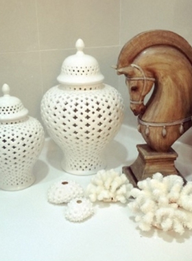 简约现代风白色镂空茶室将军罐