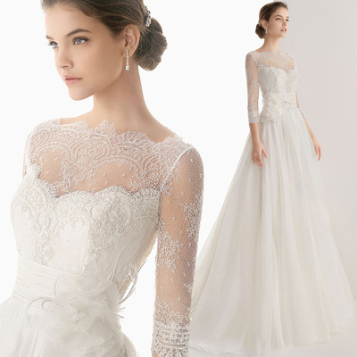 一字肩拖尾婚纱礼服简约一字肩