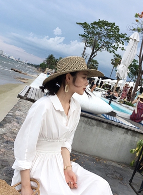 新款安娜anna同款手工编织海草平顶草帽户外旅游防晒沙滩遮阳帽女