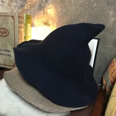 羊毛线针织尖尖帽女巫师渔夫帽女秋冬韩版 百搭街头潮人英伦尖尖顶