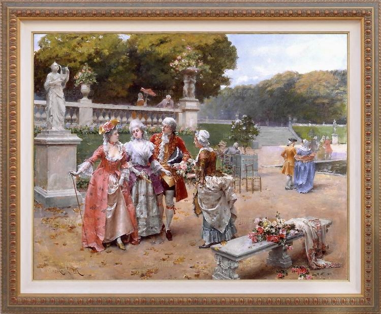纯进口原版画芯美国克拉斯美式家欧式宫廷人物装饰画凡尔赛花园1