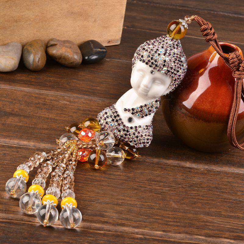 高档创意陶瓷镶钻佛汽车挂件挂饰品车上用品车载车内用品中国结女
