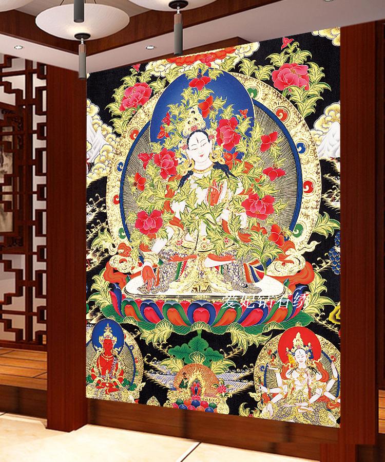 新款钻石绣满钻方钻十字绣镶钻钻石画金色唐卡白度母走廊玄关竖版