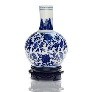 景德镇陶瓷迷你小花瓶/博古架摆件青花瓷天球瓶/家居装饰陶瓷摆件