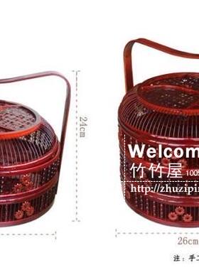 竹食盒 双层仿古红色月饼篮 购物手提篮 礼品包装篮 竹篮子水果篮